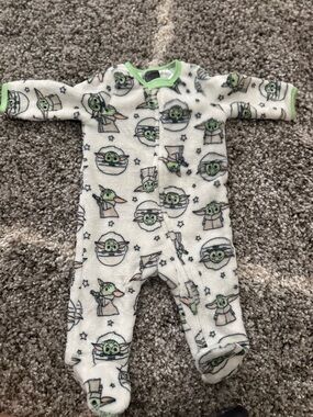 Star Wars Baby Footed One-Piece in White with Green Trim